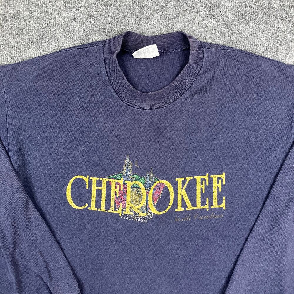 Smoky Mtn T-Shirt Mens Size‎ Large Navy Long Sleeve Cherokee NC Graphic